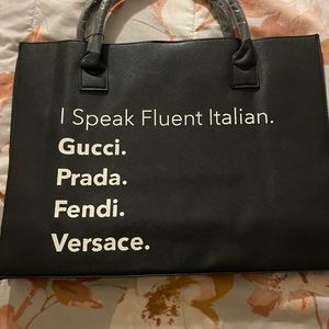 Faux vegan black leather tote